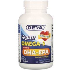 Веганська Омега-3, ДГК-ЕПК, Deva, 300 мг, 90 веганських м'яких таблеток