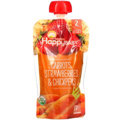 Happy Family Organics, Happy Baby, органічне дитяче харчування, етап 2, морква, полуниця та нут, 4 унції (113 г)