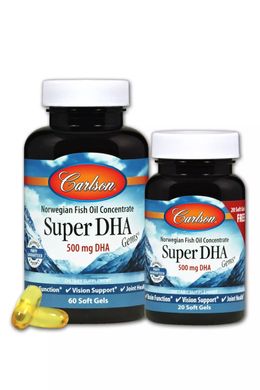 ДГК докозагексаєнова кислота Carlson Labs (Super DHA Gems) 500 мг 60+20 желатинових капсул