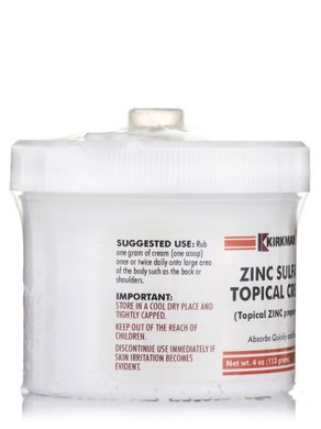 Сульфат цинку для місцевого застосування, Zinc Sulfate Topical Cream, Kirkman labs, 4 унції 113 г