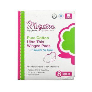 Ультратонкие прокладки с крыльями, Pure Cotton, Ultra Thin Winged Pads, Super, Maxim Hygiene Products, 8 прокладок купить в Киеве и Украине