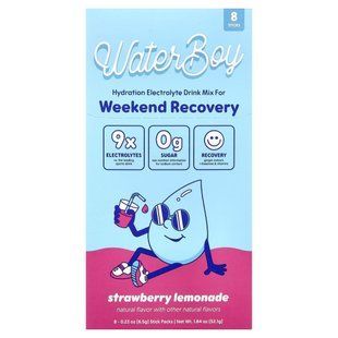 Waterboy, Weekend Recovery, Hydration Electrolyte Drink Mix, Strawberry Lemonade, 8 Stick Packs, 0.23 oz (6.5 g) Each