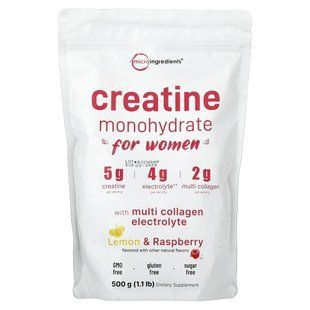 Креатин моногідрат для жінок Micro Ingredients (Creatine Monohydrate for Women) 500 г лимон і малина
