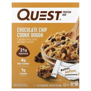 Quest Nutrition, Protein Bar, Chocolate Chip Cookie Dough, 4 Bars, 2.12 oz (60 g) Each купить в Киеве и Украине