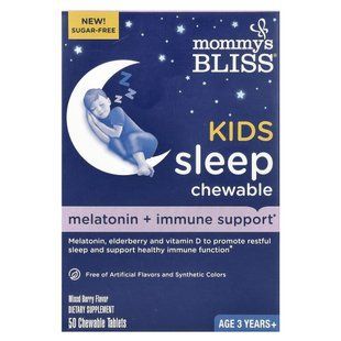Mommy's Bliss, Kids Sleep Chewable, Melatonin + Immune Support, Age 3 Years+, Mixed Berry, 50 Chewable Tablets купить в Киеве и Украине