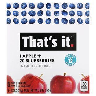 That's It, Fruit Bar, Apple + Blueberries, 5 Fruit Bars, 1.2 oz (35 g) Each купить в Киеве и Украине