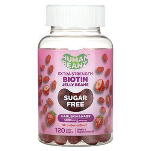 Human Beanz, Biotin Jelly Beans, Extra Strength , Sugar Free, Strawberry Blast, 5,000 mcg, 120 Jelly Beans (2,500 mcg per Jelly Bean) купить в Киеве и Украине
