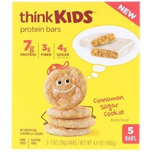 ThinkKids, Протеїнові батончики, цукрове печиво з корицею, ThinkThin, 5 батончиків, 1 унція (28 г) кожен