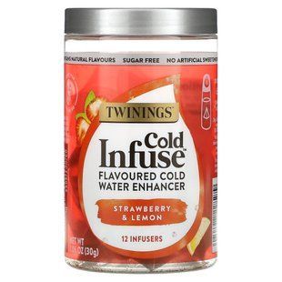 Ароматизированный усилитель холодной воды, клубника и лимон, Cold Infuse, Flavoured Cold Water Enhancer, Strawberry & Lemon, Twinings, 12 заварщиков, 1,06 унции (30 г) купить в Киеве и Украине