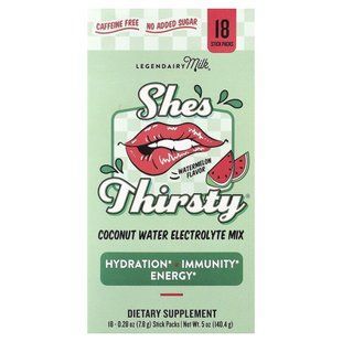 Legendairy Milk, She's Thirsty&reg;, Coconut Water Electrolyte Mix, Watermelon (Box), 18 Stick Packs, 0.28 oz (7.8 g) Each