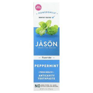 Jason Natural, Powersmile, зубна паста зі свіжим диханням, проти карієсу, перцева м&rsquo;ята, 119 г (4,2 унції)