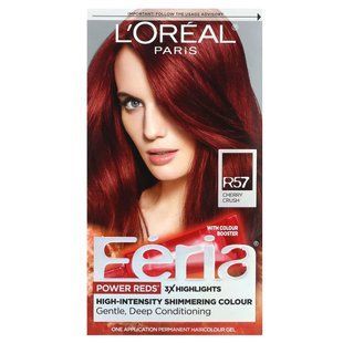 Hair color Feria, Power of Red, shade R57 Intense Medium Reddish-Brown, LOreal, for 1 application.