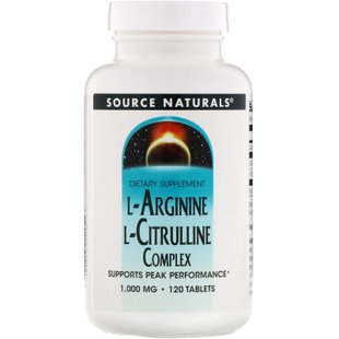 Комплекс L-аргинина и L-цитруллина, L-Arginine L-Citrulline Complex, Source Naturals, 1000 мг, 120 таблеток купить в Киеве и Украине