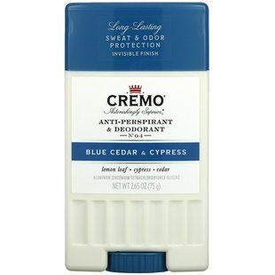 Cremo, Антиперспірант та дезодорант, № 04, блакитний кедр та кипарис, 2,65 унції (75 г)