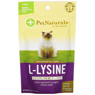 L-лизин для кошек, куриная печенка, Pet Naturals of Vermont, 60 жевательных пастилок, 3,74 унц. (90 г) купить в Киеве и Украине