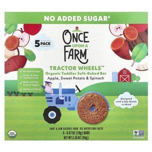 Once Upon A Farm, Tractor Wheels&trade;, Organic Toddler Soft-Baked Bar, Apple, Sweet Potato & Spinach, 5 Pack, 0.67 oz (19 g) Each купить в Киеве и Украине
