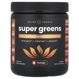 Зеленый комплекс из суперфудами пробиотиками и ензимами NutraChamps (Super Greens With Superfoods Probiotics & Enzymes) 264 г манго купить в Киеве и Украине
