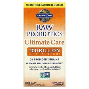 Пробіотики для відновлення мікрофлори, Raw Probiotics Ultimate Care, Garden of Life, 30 капсул