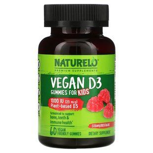 NATURELO, Vegan D3 for Kids, Strawberry, 1,000 IU (25 mcg), 60 Vegan Friendly Gummies купить в Киеве и Украине