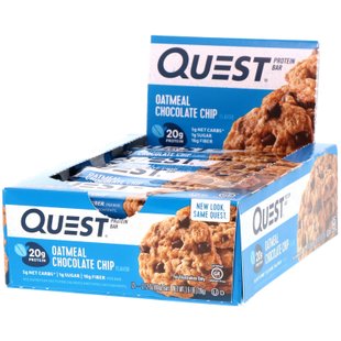 Quest Протеиновые батончики, Овсянка с шоколадной крошкойQuest Protein Bar, Oatmeal Chocolate Chip, Quest Nutrition, 12 батончиков по 2,12 унции (60 г) каждый купить в Киеве и Украине