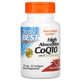 Коэнзим Q10 с биоперином Doctor's Best (High Absorption CoQ10 with BioPerine) 100 мг 60 мягких капсул купить в Киеве и Украине