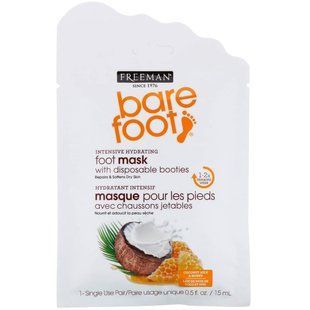 Bare Foot, intensive moisturizing, mask for feet with disposable booties, coconut milk and honey, Freeman Beauty, 1 pair for single use.