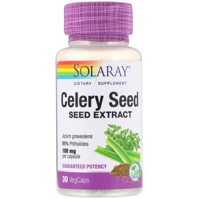 Екстракт насіння селери, Celery Seed Extract, Solaray, 100 мг, 30 вегетаріанських капсул