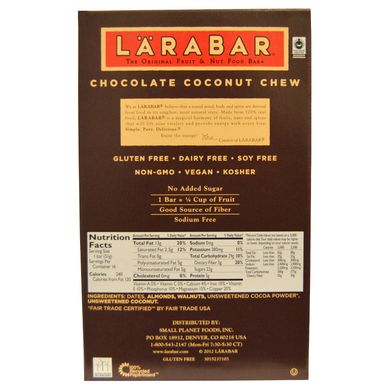 Фруктово-горіхові батончики, шоколад з кокосом, The Original Fruit,Nut Food Bar, Larabar, 16 батончиків