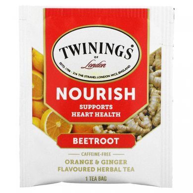 Питательный травяной чай, свекла, апельсин и имбирь, без кофеина, Nourish Herbal Tea, Beetroot, Orange & Ginger, Caffeine Free, Twinings, 18 чайных пакетиков, 1,27 унции (36 г) купить в Киеве и Украине