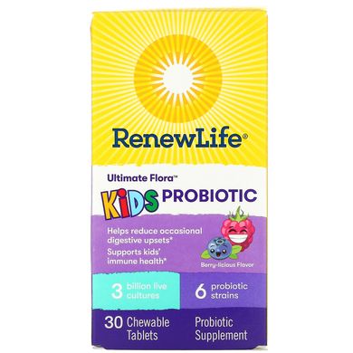 Пробіотик для дітей Renew Life (Ultimate Flora Kids Probiotic) 3 млрд КУО 30 жувальних таблеток з ягідним смаком