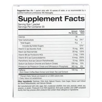 Lake Avenue Nutrition, Powder mix for making a drink that increases energy levels, 20 packets of 11.6 g (0.41 oz)