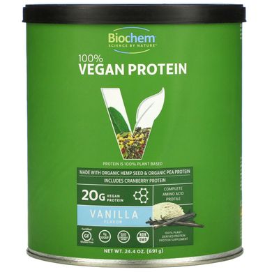 Веганський протеїн зі смаком ванілі Biochem (100% Vegan Protein) 648 г