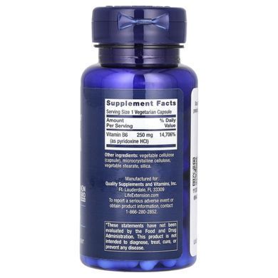 Витамин B6 Life Extension (Vitamin B6) 250 мг 100 растительных капсул купить в Киеве и Украине
