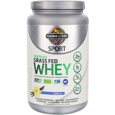 Сироватковий протеїн ізолят смак ванілі Garden of Life (Sport Grass Fed Whey) 652 г