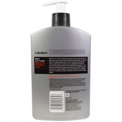 Mens Lotion 3-in-1, lotion for body, face, and after shave, Lubriderm, 16 fl. oz. (473 ml)
