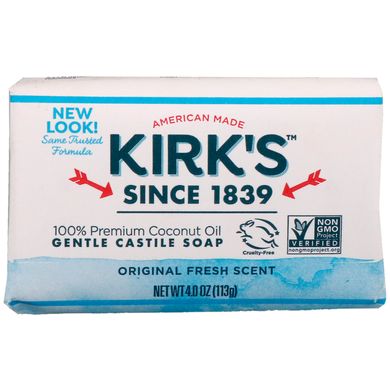 Ніжне мило Castile, оригінальний свіжий аромат, Gentle Castile Soap Bar, Original Fresh Scent, Kirk's, 113 г