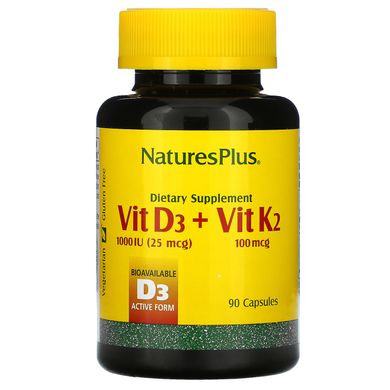 Вітамін D3 і К2 Nature's Plus (Vit D3 / Vit K2) 1000 МО / 100 мкг 90 капсул