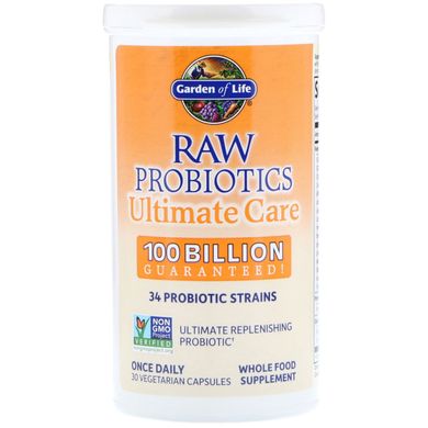 Пробіотики для відновлення мікрофлори, Raw Probiotics Ultimate Care, Garden of Life, 30 капсул