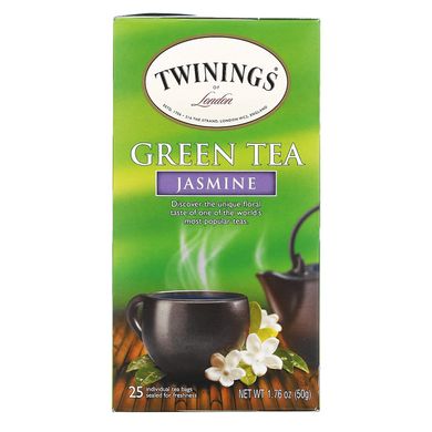 Зелений чай, жасмин, Twinings, 25 чайних пакетиків, 176 унції (50 г)