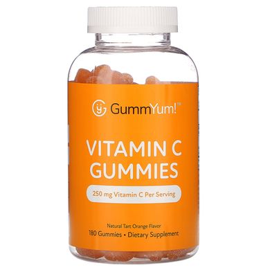 Вітамін С, Vitamin C, Natural Tart Orange Flavor, GummYum !, 250 мг, 180 жувальних цукерок