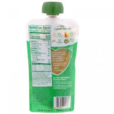 органічне пюре з цукіні, груш, нуту і кучерявої капусти Happy Family Organics (Organic Puree with Zucchini, Pear, Chickpeas and Curly Kale) 120 г