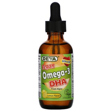 Омега-3 ДГК, для вегетаріанців, з лимонним смаком, Deva, 2 рідких унції (60 мл)