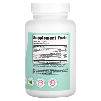 Nutricost, Women, Iron, With Vitamin C, Folate, & Vitamin B12, 180 Capsules