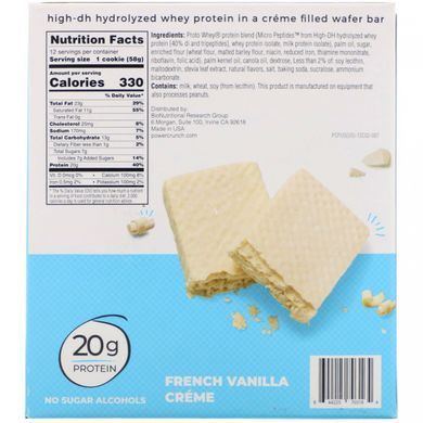 Energy Bar Power Crunch Protein, PRO, French Vanilla Cream, BNRG, 12 bars, 2.0 ounces (58 g) each