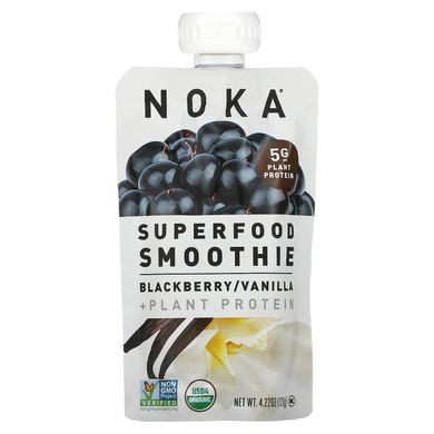 Noka, Смузі із суперпродуктів + ​​рослинний білок, ожина, ваніль, 4,22 унції (120 г)