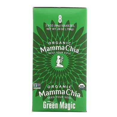 Закуска для витривалості Chia Squeeze, зелене диво, Mamma Chia, 8 пакетиків по 35 унцій (99 г)