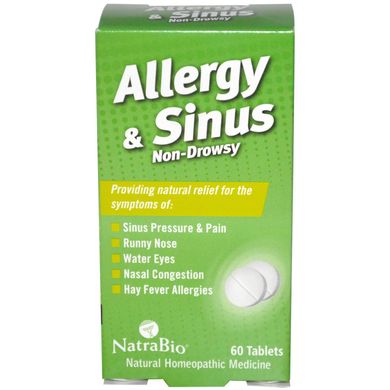 Добавка від алергії для носових пазух NatraBio (Allergy Sinus Non Drowsy) 60 таблеток