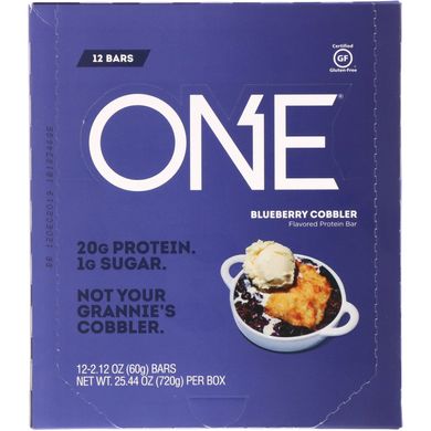 Протеїнові батончики зі смаком фруктового пирога з голубиною One Brands (ONE Bar Blueberry Cobbler) 12 батончиків по 60 г