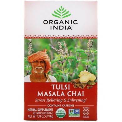 Чай масала с базиликом Organic India (Tulsi Holy Basil Tea) 18 чайных пакетиков 37.8 г купить в Киеве и Украине