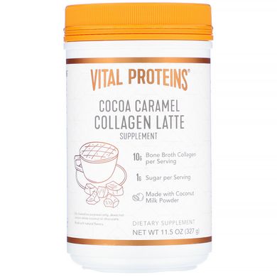 Латте с коллагеном, какао карамель, Collagen Latte, Cocoa Caramel, Vital Proteins, 327 г купить в Киеве и Украине